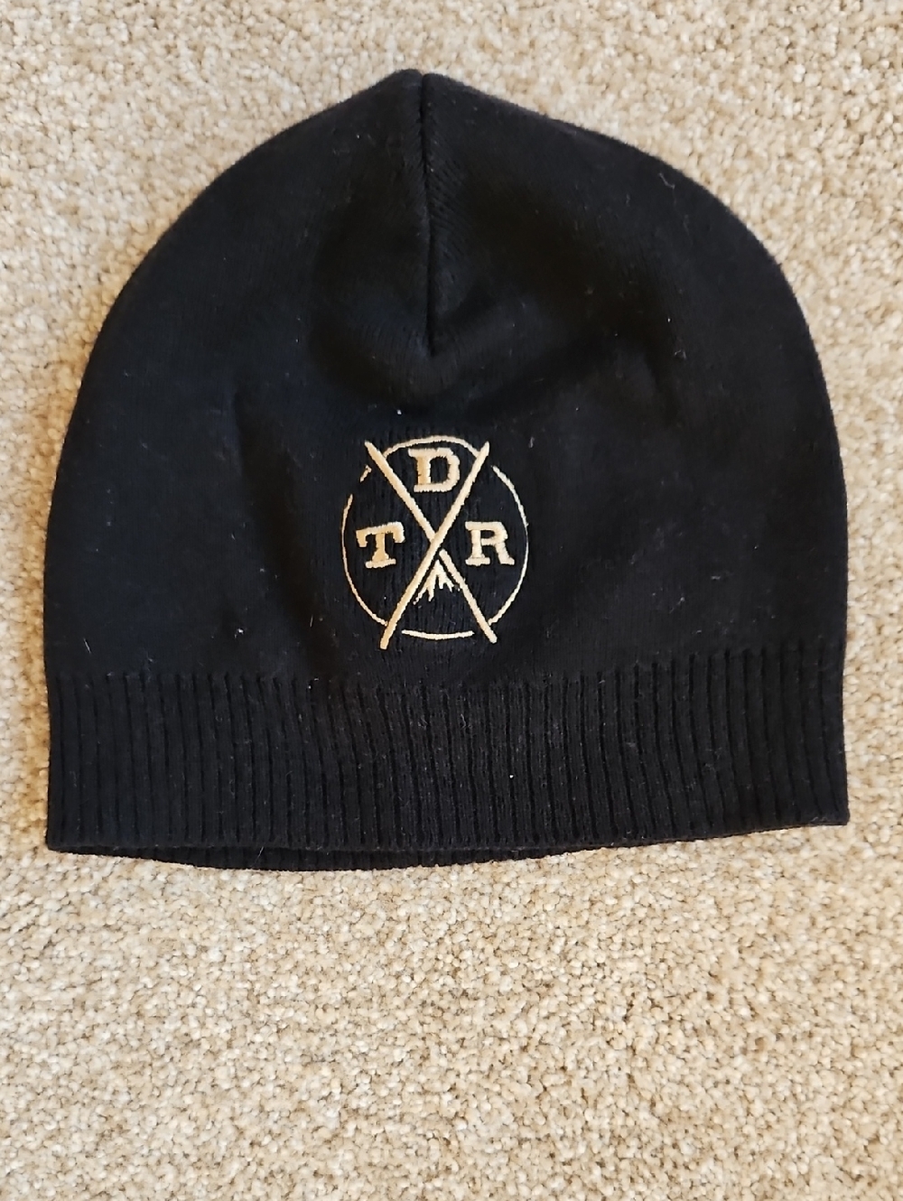 Port Authority Size OS Black Beanie with Gold Label Accent